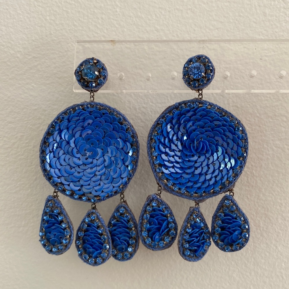 Free people blue sequin & rhinestone earrings